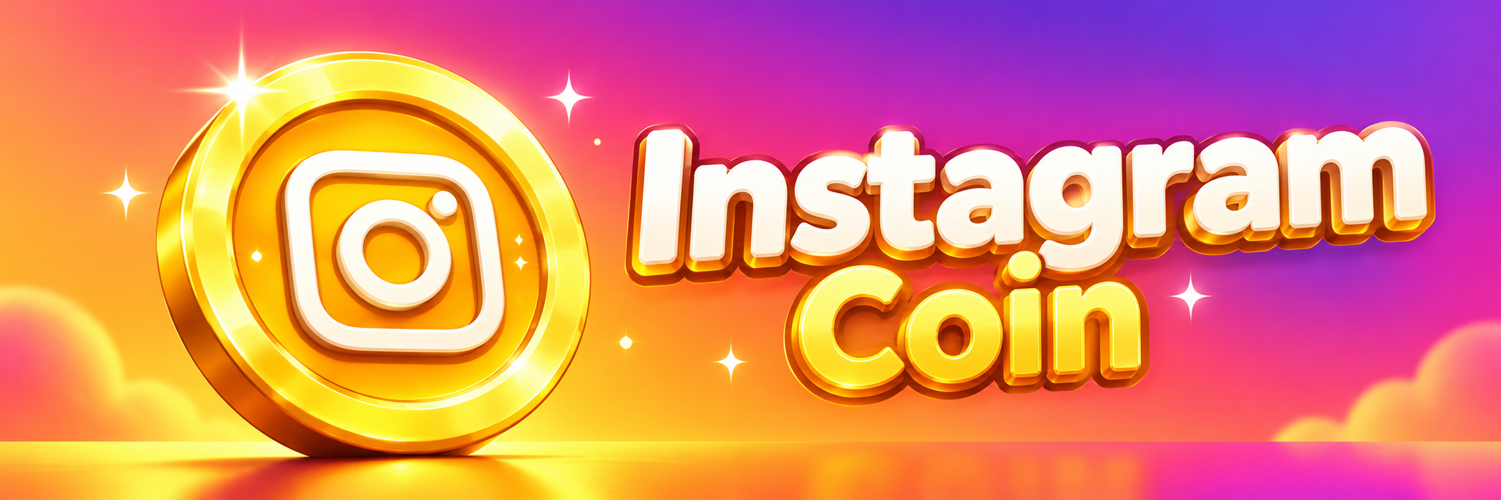 Promotional banner with a glossy gold Instagram Coin and the title Instagram Coin on a pink, purple, and orange gradient.